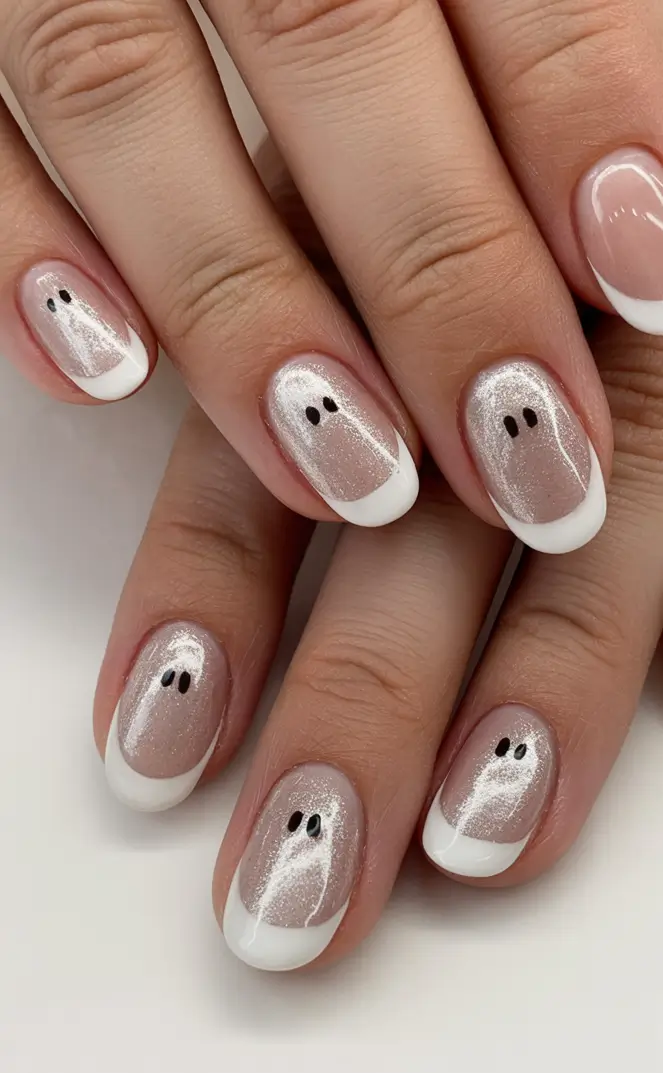 Stylish Neutral Fall Nails 2025 Playful Silver Ghost French