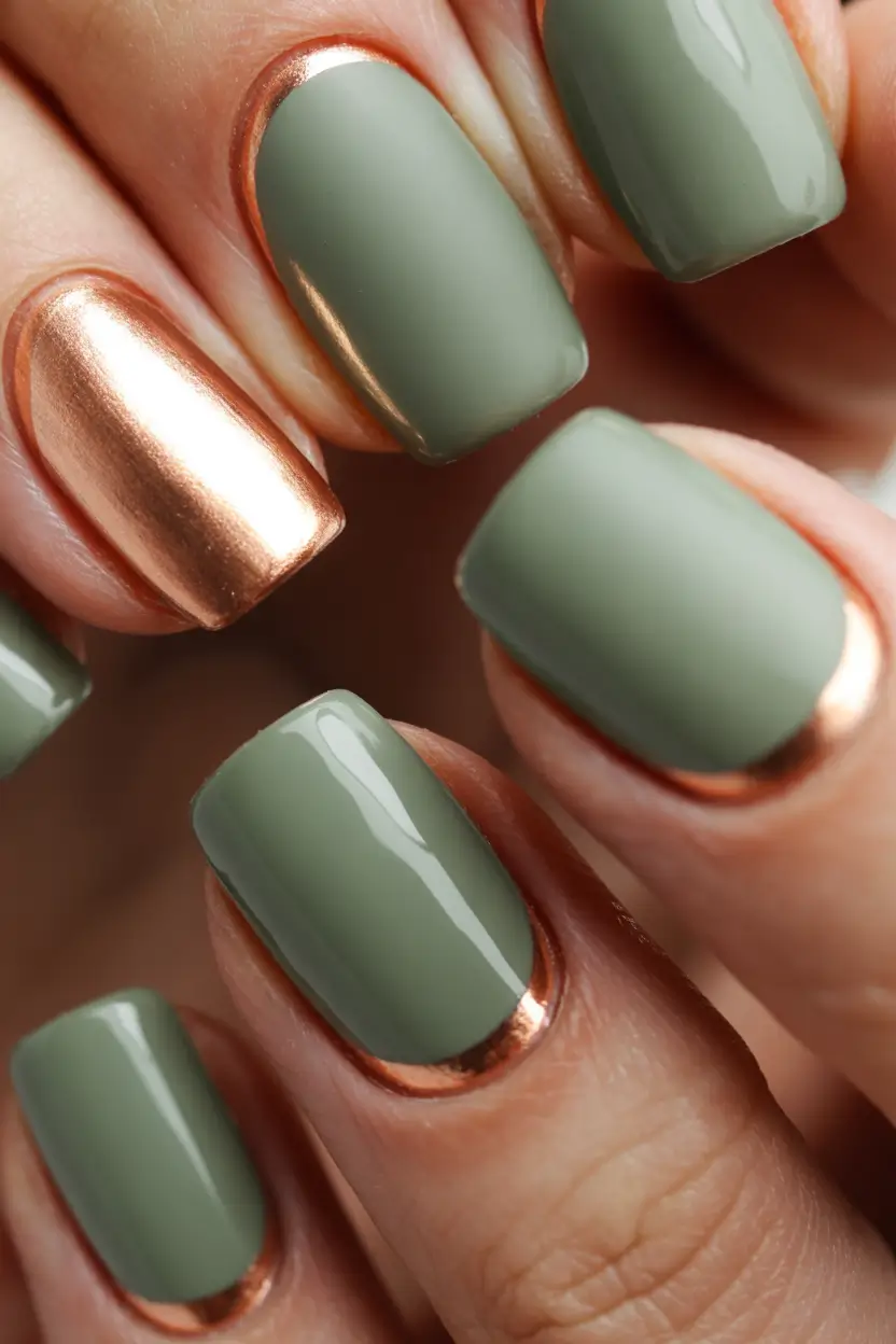 Stylish Neutral Fall Nails 2025 Olive and Copper Elegance