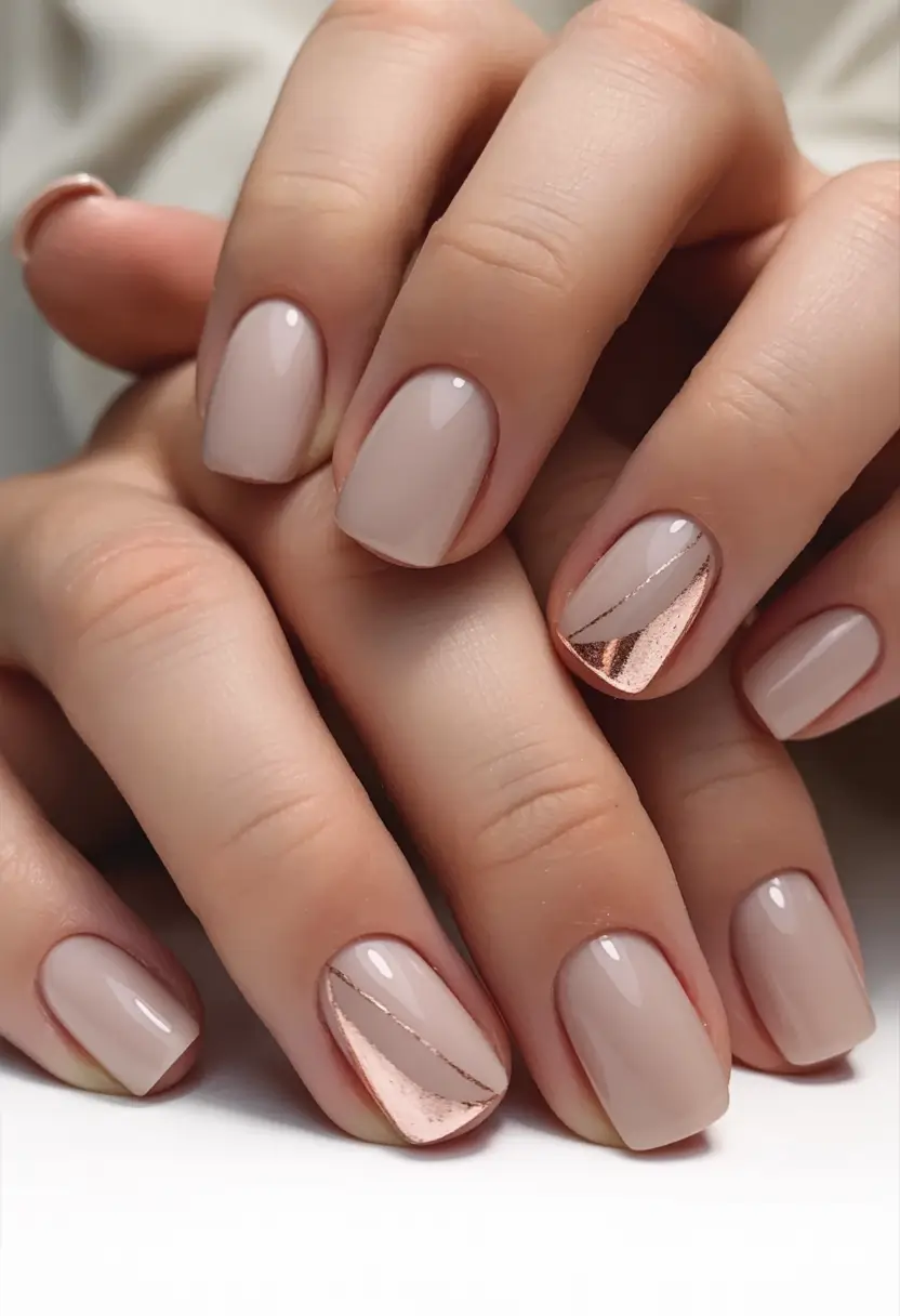 Stylish Neutral Fall Nails 2025 Minimal Beige with Metallic Detail