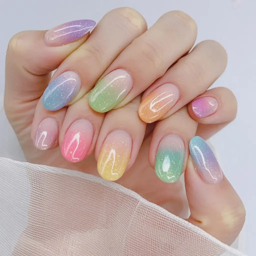 Stylish Neutral Fall Nails 2025 Pastel Rainbow Ombre with a Neutral Glow