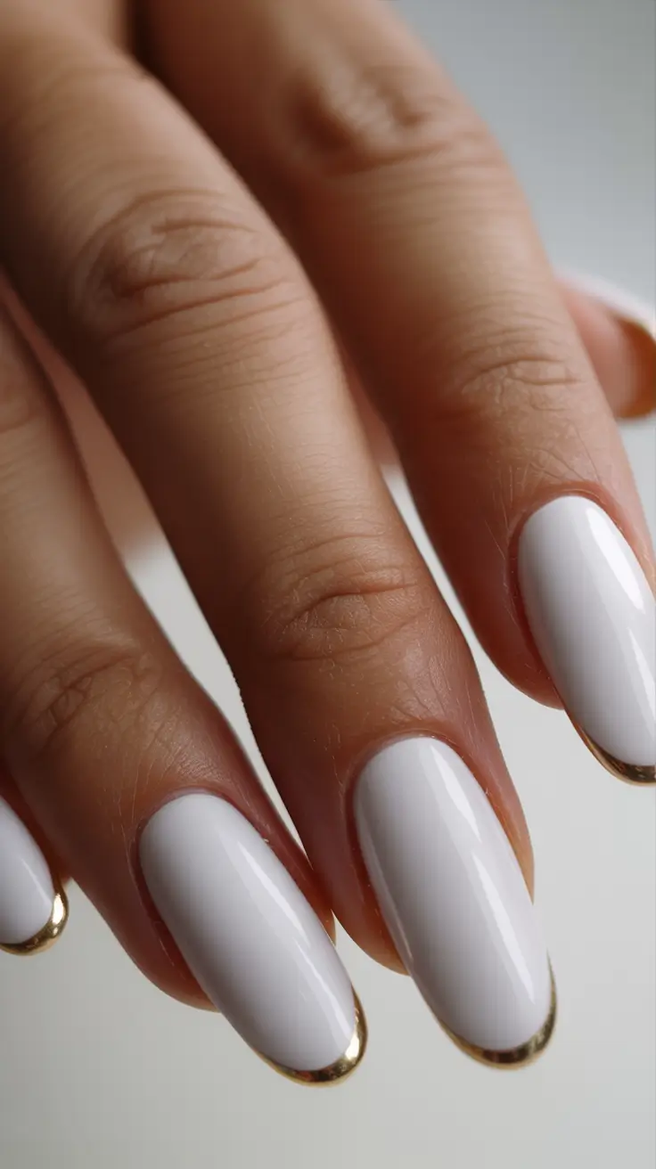 Stylish Neutral Fall Nails 2025 White with Golden Edges