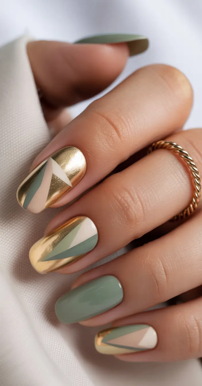 Stylish Neutral Fall Nails 2025 Geometric Neutrals with Gold Accents