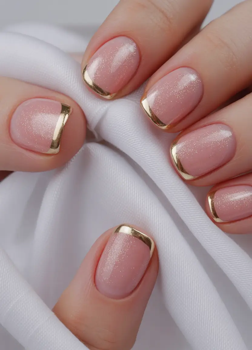 Stylish Neutral Fall Nails 2025 Sheer Pink with Golden Tips