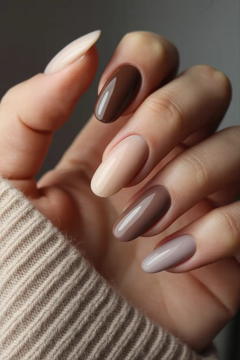 Stylish Neutral Fall Nails 2025 Warm Mocha Gradient Almond