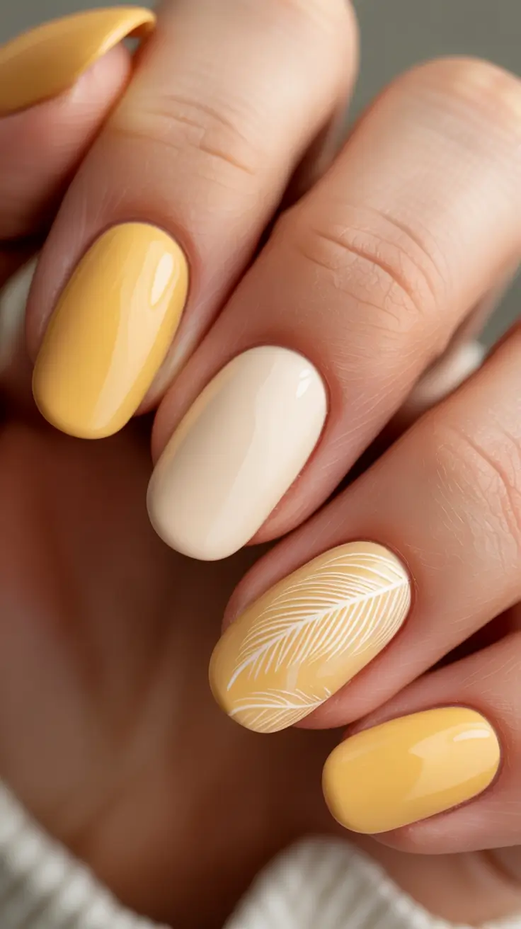 Stylish Neutral Fall Nails 2025 Golden Mustard with Minimal Art
