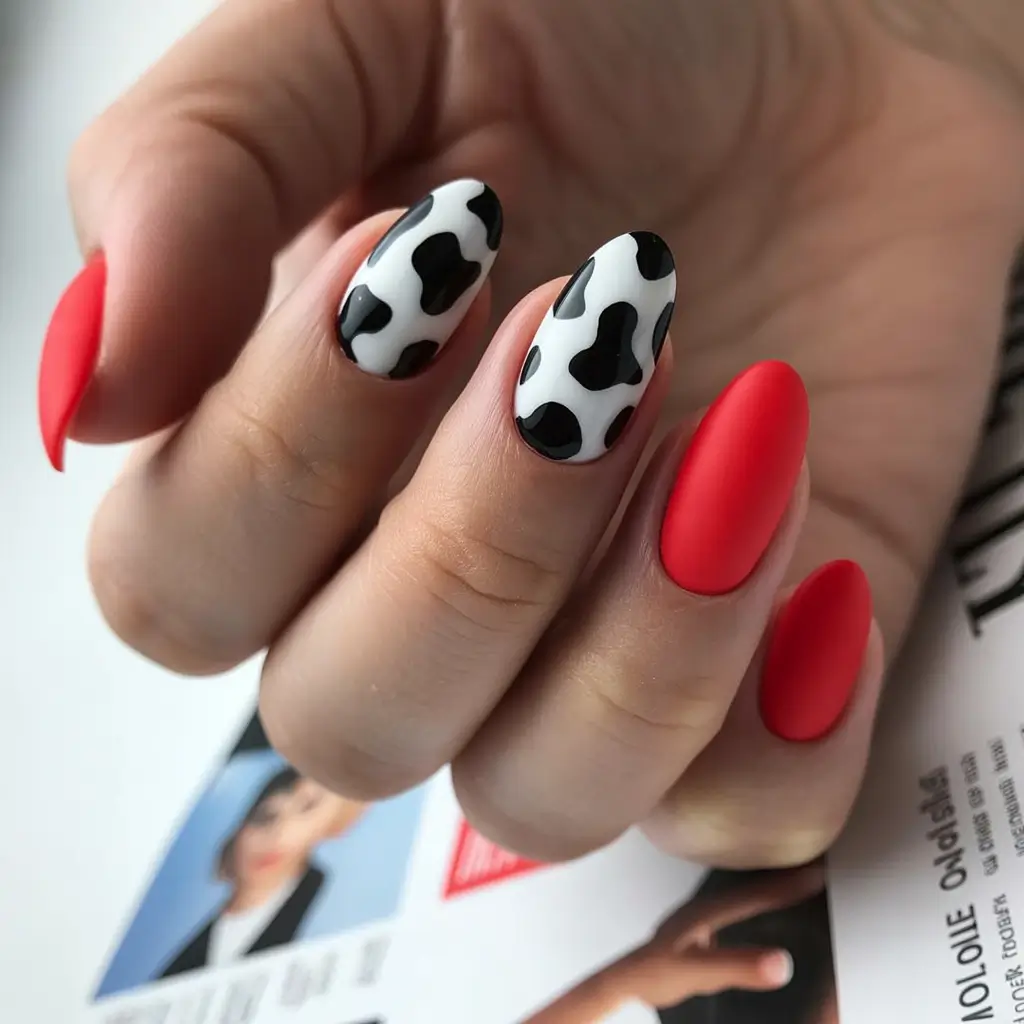 Stylish Red Fall Nails 2025 cow print twist