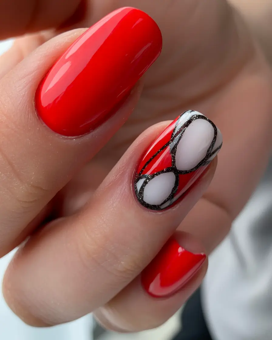 Stylish Red Fall Nails 2025 red geometric fusion