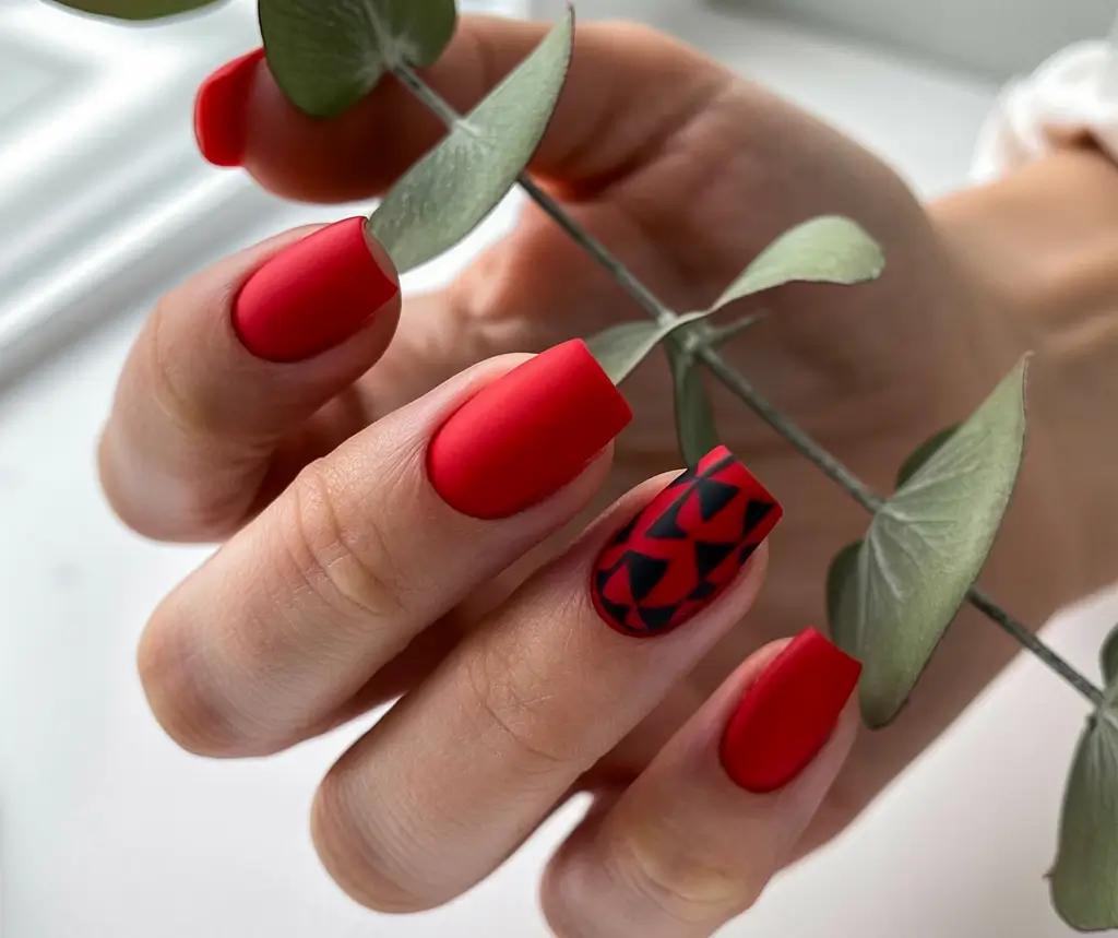 Stylish Red Fall Nails 2025 Modern Red Geometry