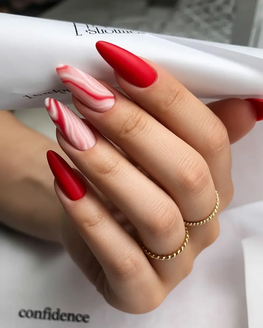 Stylish Red Fall Nails 2025 Marble Red Waves