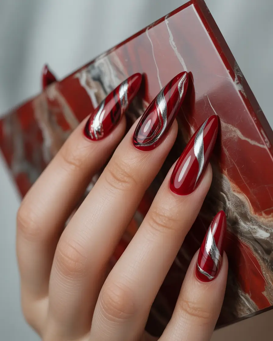 Stylish Red Fall Nails 2025 Chrome Wine Flow