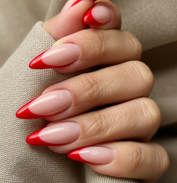 Stylish Red Fall Nails 2025 Sharp French Flame