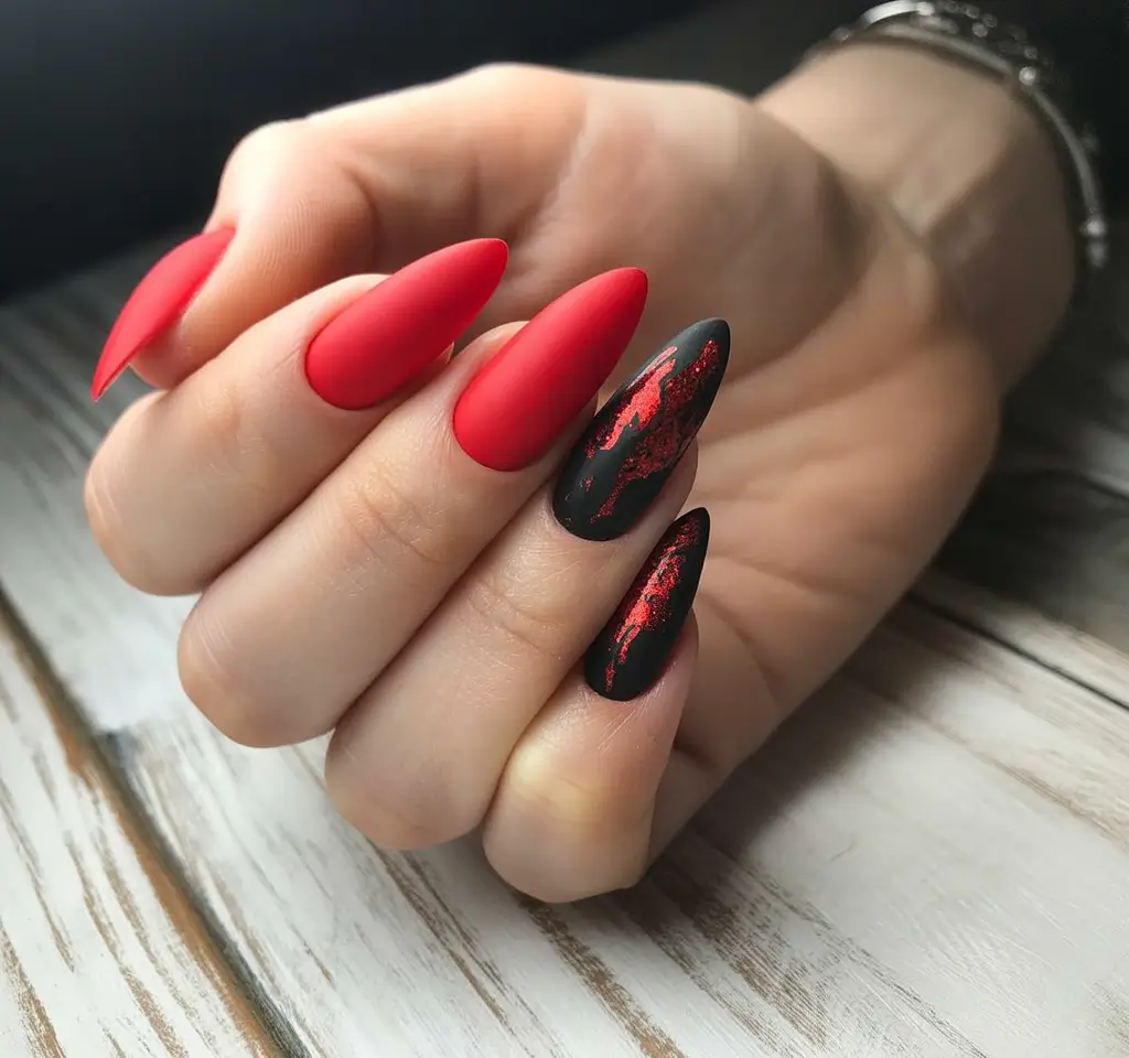 Stylish Red Fall Nails 2025 matte red dark accents