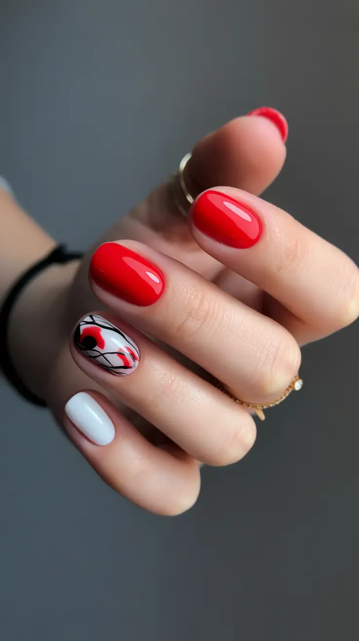 Stylish Red Fall Nails 2025 red floral accent