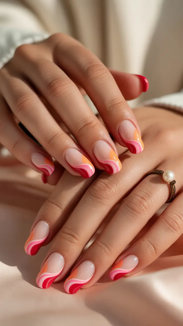 Stylish Round Fall Nails 2025 Retro Swirl Tips