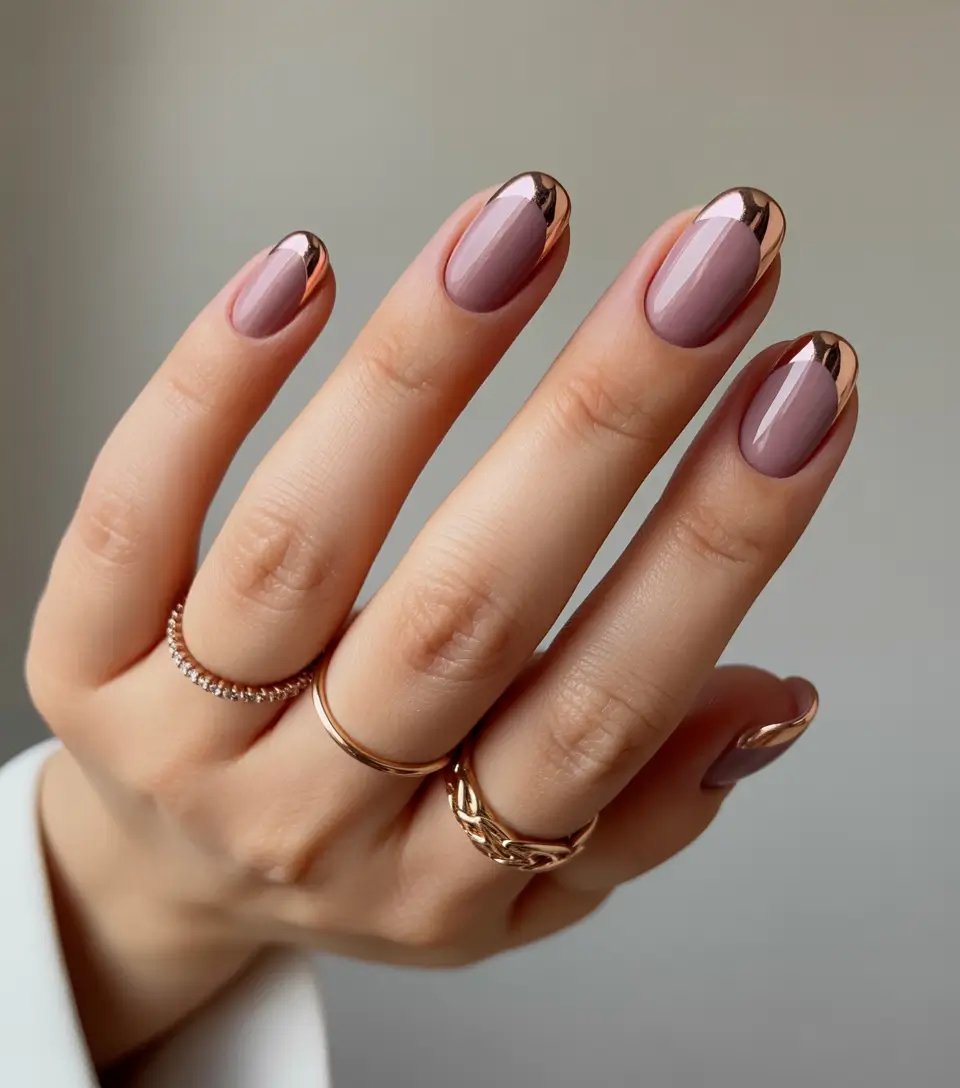 Stylish Round Fall Nails 2025 Rose Gold Elegance