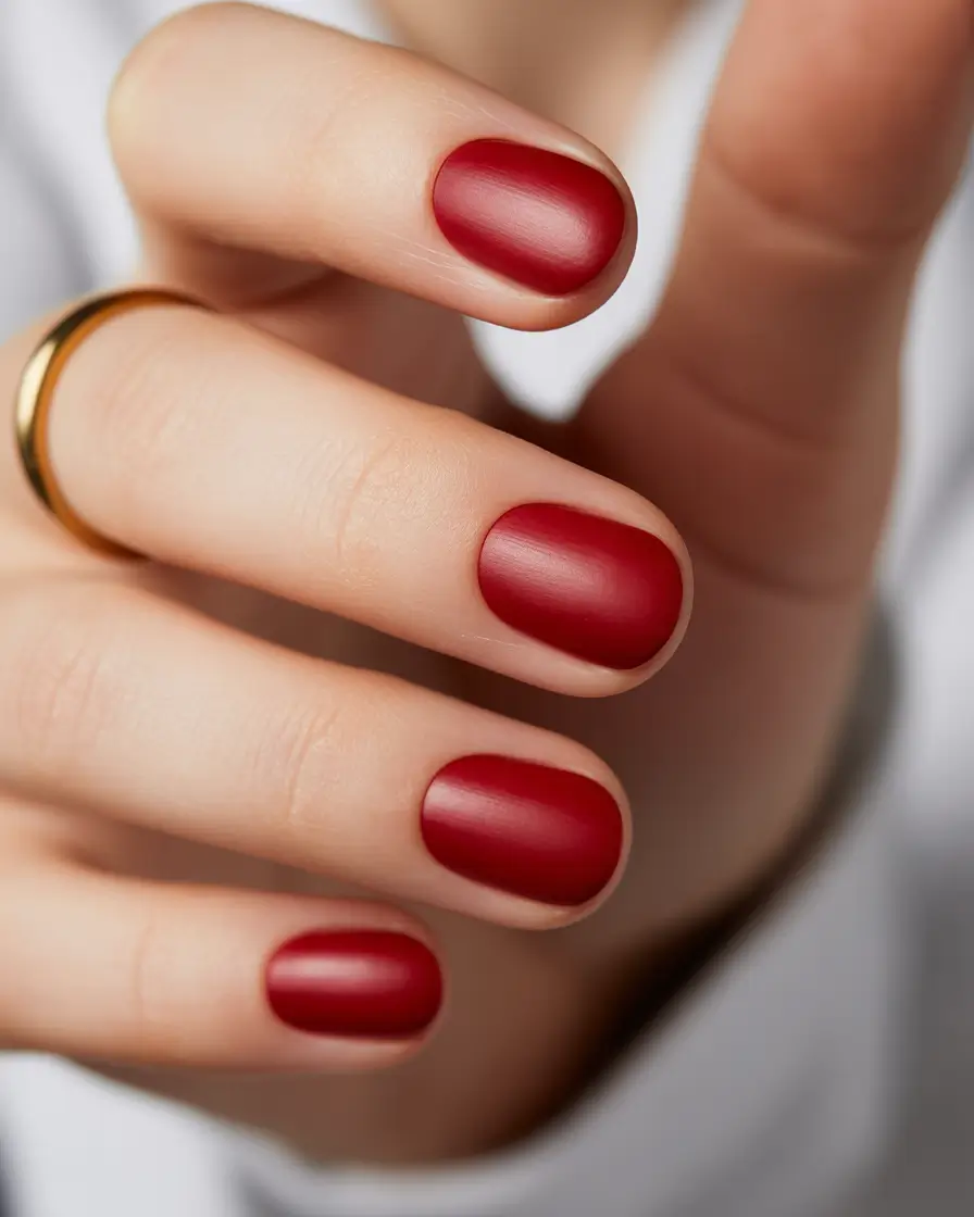 Stylish Round Fall Nails 2025 Velvet Matte Red