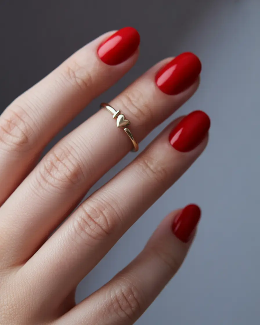 Stylish Round Fall Nails 2025 Glossy Classic Red