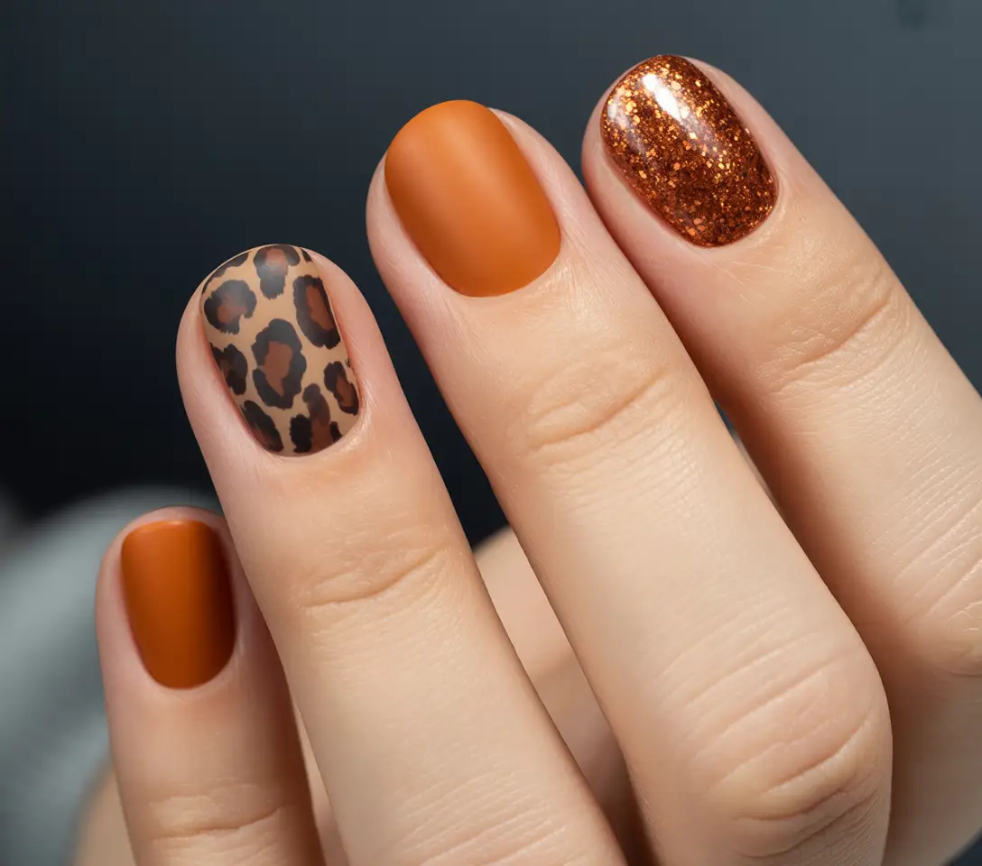 Stylish Round Fall Nails 2025 Wild & Cozy Leopard Accents
