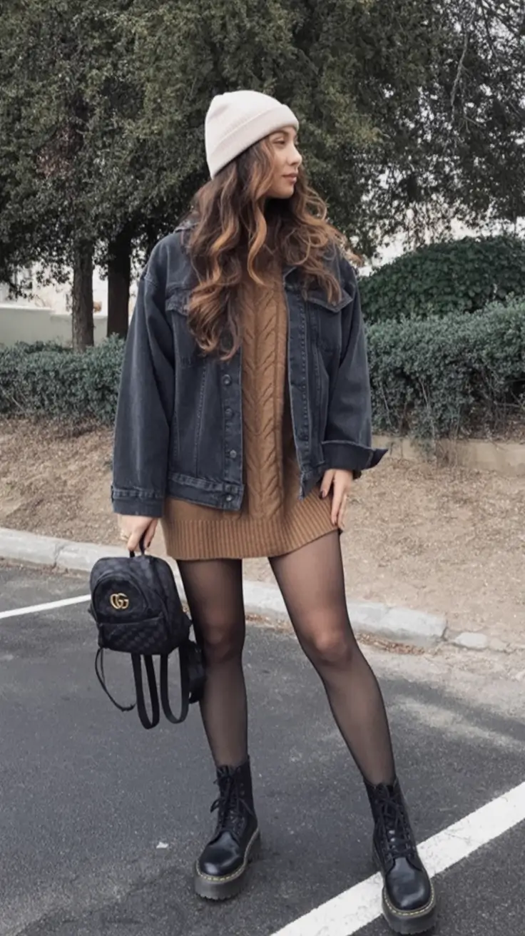 Top Fashion Trends Women for Fall 2025 Oversized Denim and Cable-Knit Texture Play