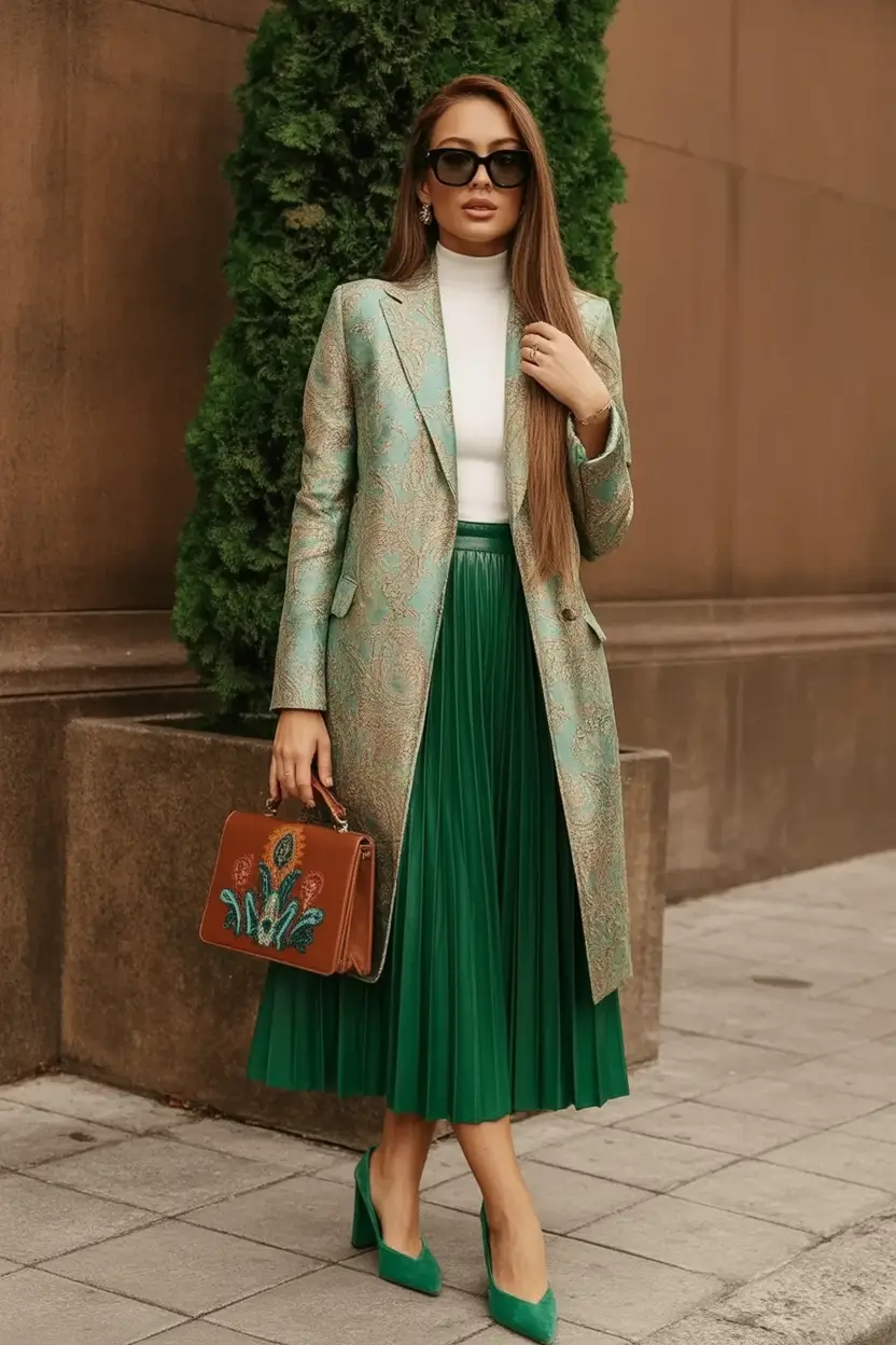 Top Fashion Trends Women for Fall 2025 Emerald Glamour with Brocade