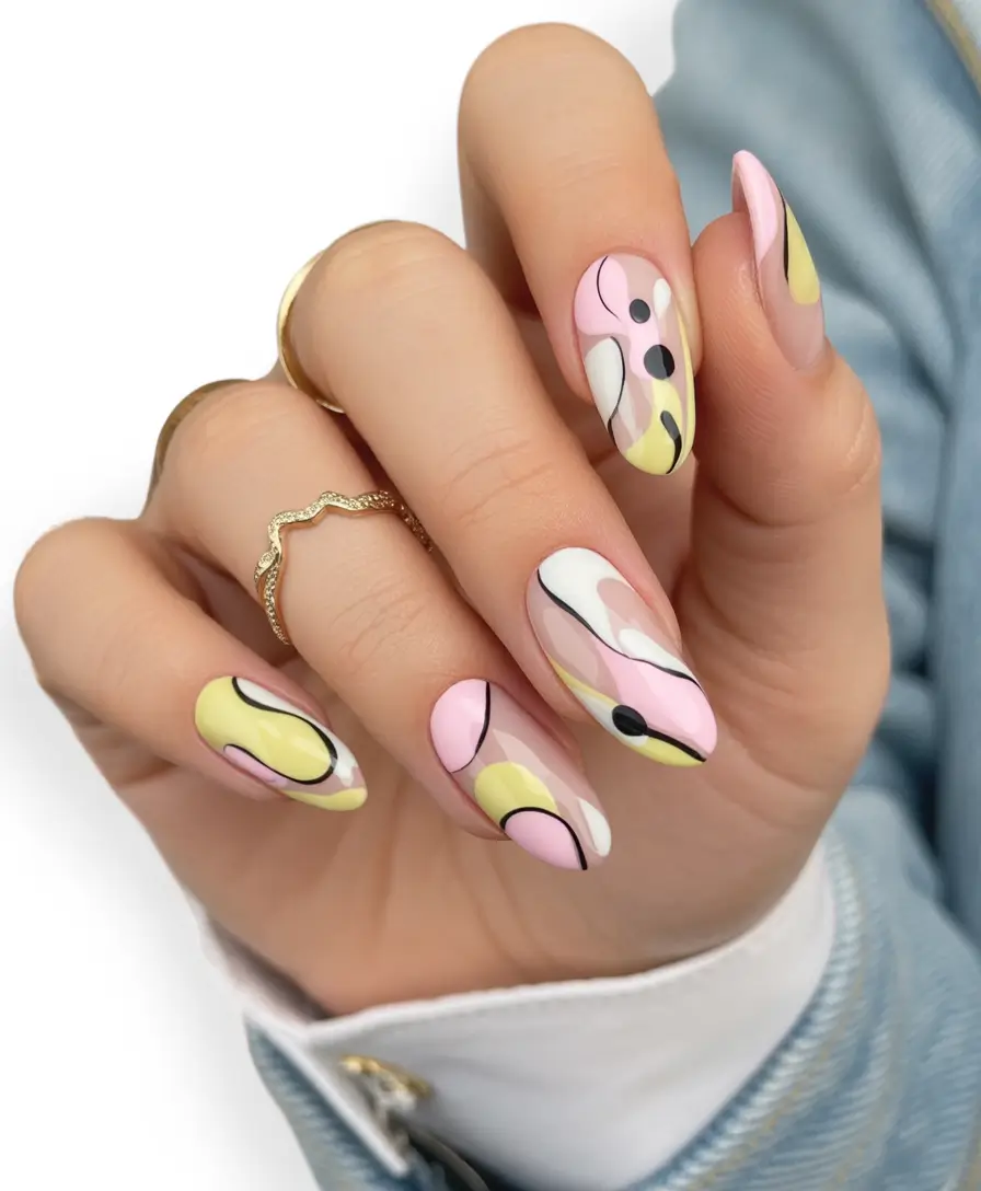 Trendy Fall Almond Nails 2025 Pastel Pop Abstract