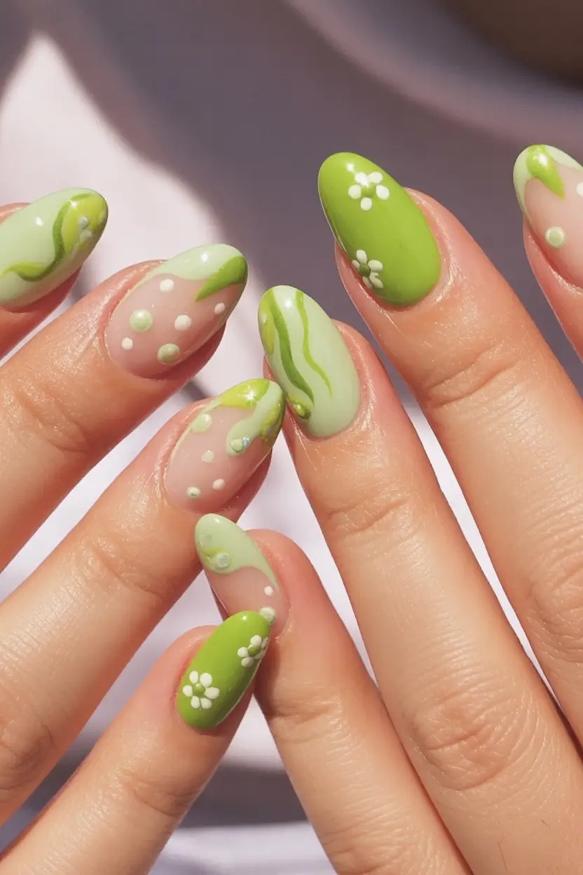 Trendy Fall Almond Nails 2025 Fresh Green Energy