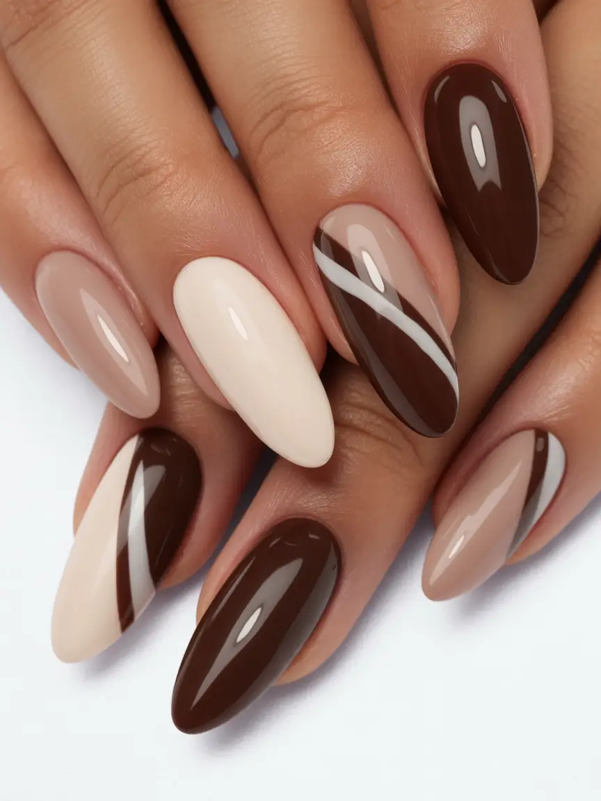 Trendy Fall Almond Nails 2025 Classic Cocoa Layers