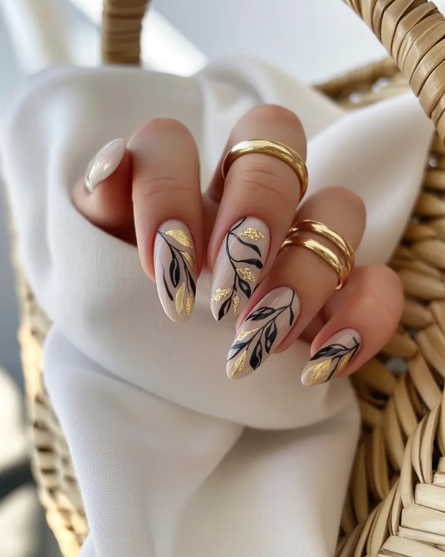 Trendy Fall Almond Nails 2025 Golden Leaf Whisper