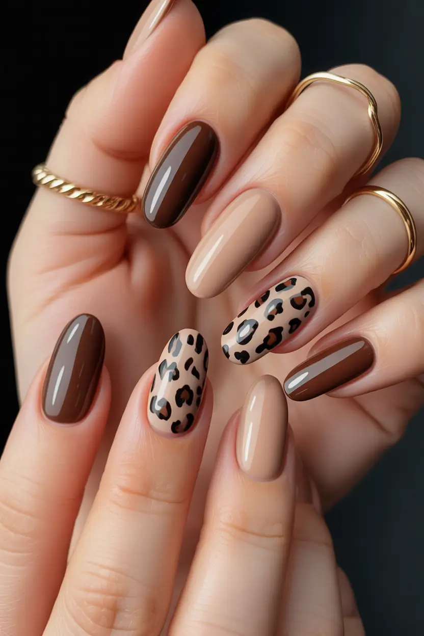 Trendy Fall Almond Nails 2025 Classic Leopard Neutral
