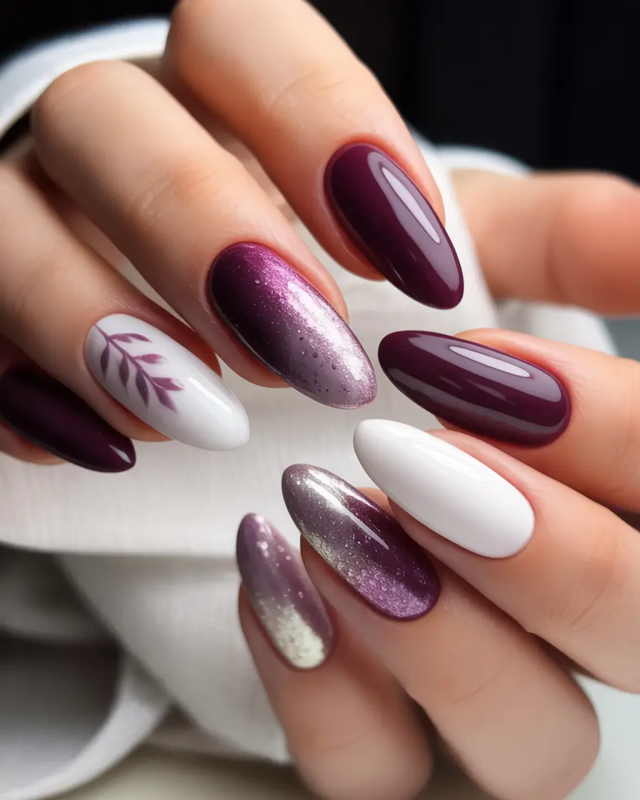 Trendy Fall Almond Nails 2025 Plum and Shimmer Gradient