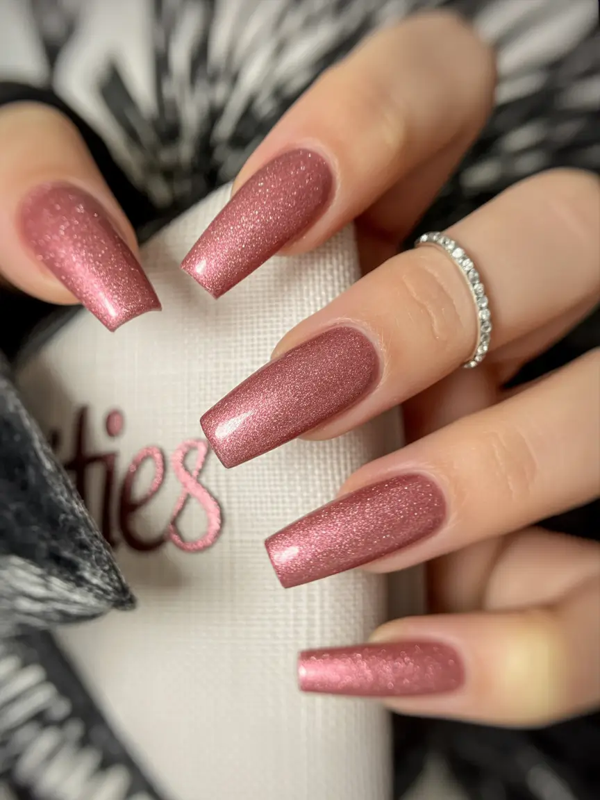 Trendy Fall Ballerina Nails 2025 Dusty Rose Metallic Shine