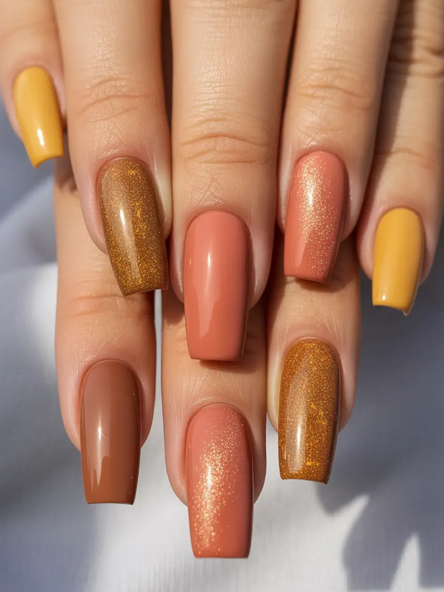 Trendy Fall Ballerina Nails 2025 Golden Harvest Tones