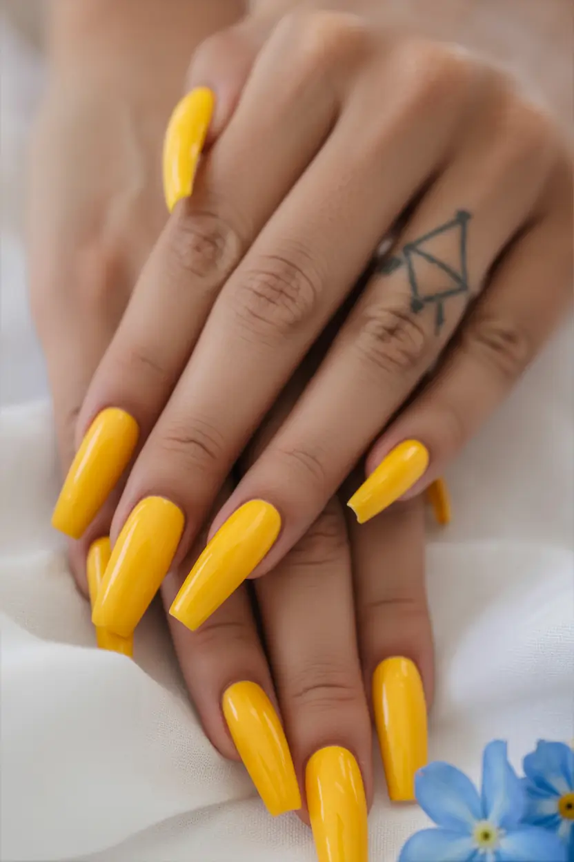 Trendy Fall Ballerina Nails 2025 Bold Mustard Yellow