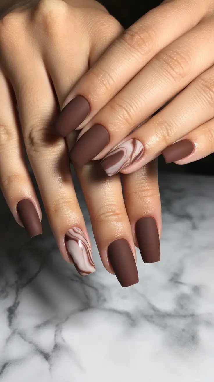 Trendy Fall Ballerina Nails 2025 Matte Mocha Marble