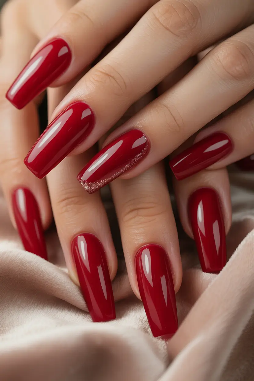 Trendy Fall Ballerina Nails 2025 Classic Crimson Shine