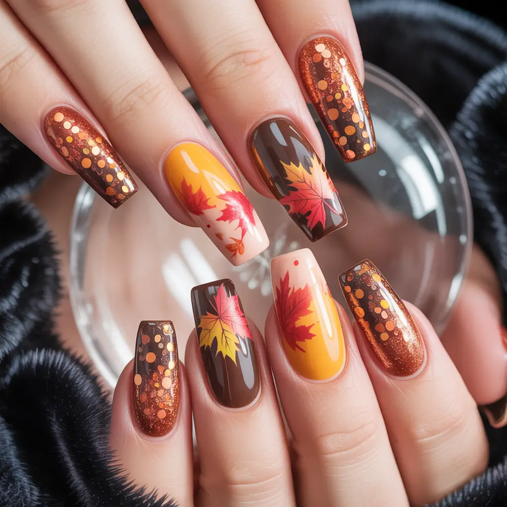 Trendy Fall Ballerina Nails 2025 Autumn Leaves Fantasy