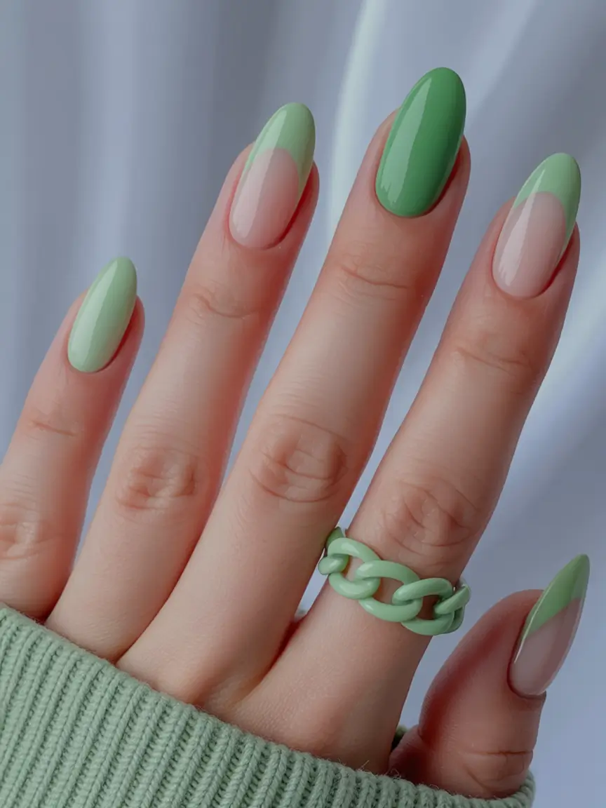 Trendy Fall Green Nail Designs 2025 Mint Half-Moon Minimalism