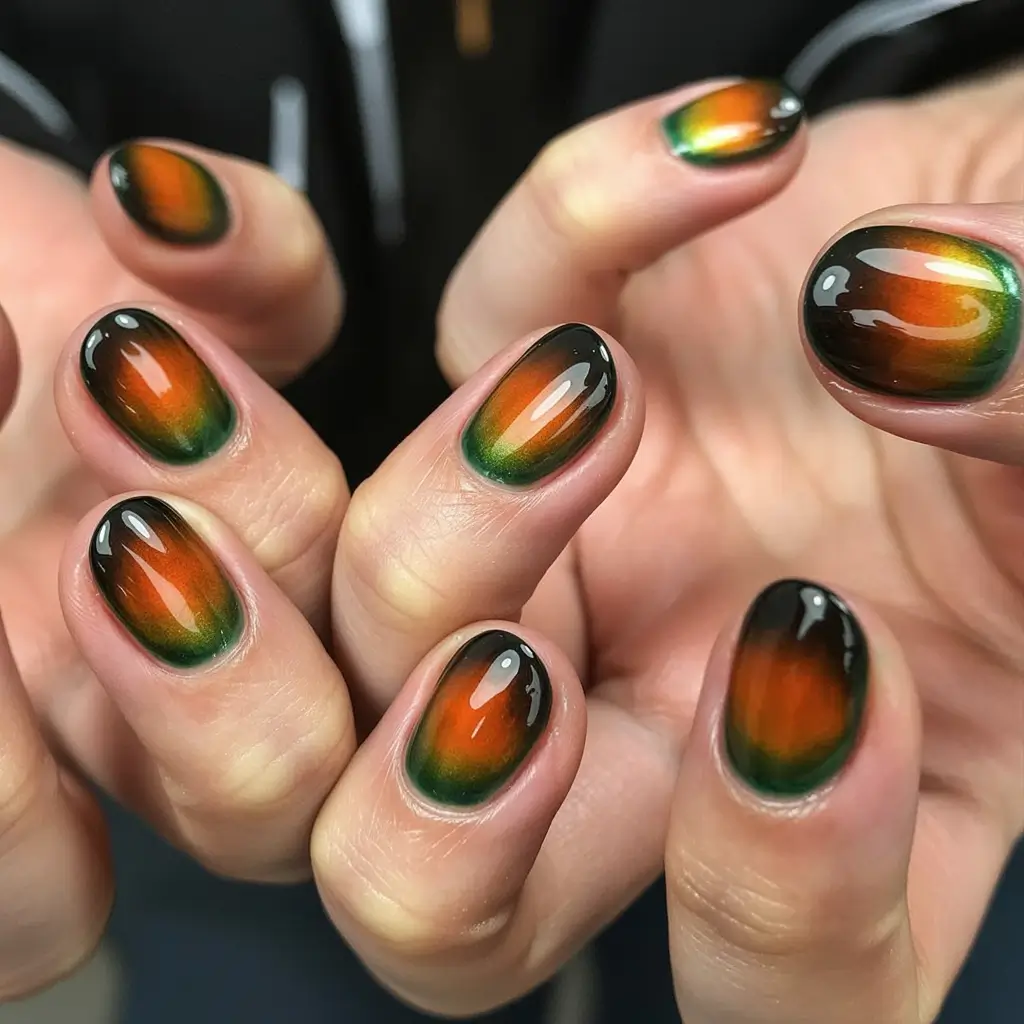 Trendy Fall Green Nail Designs 2025 Autumn Sunset Ombre