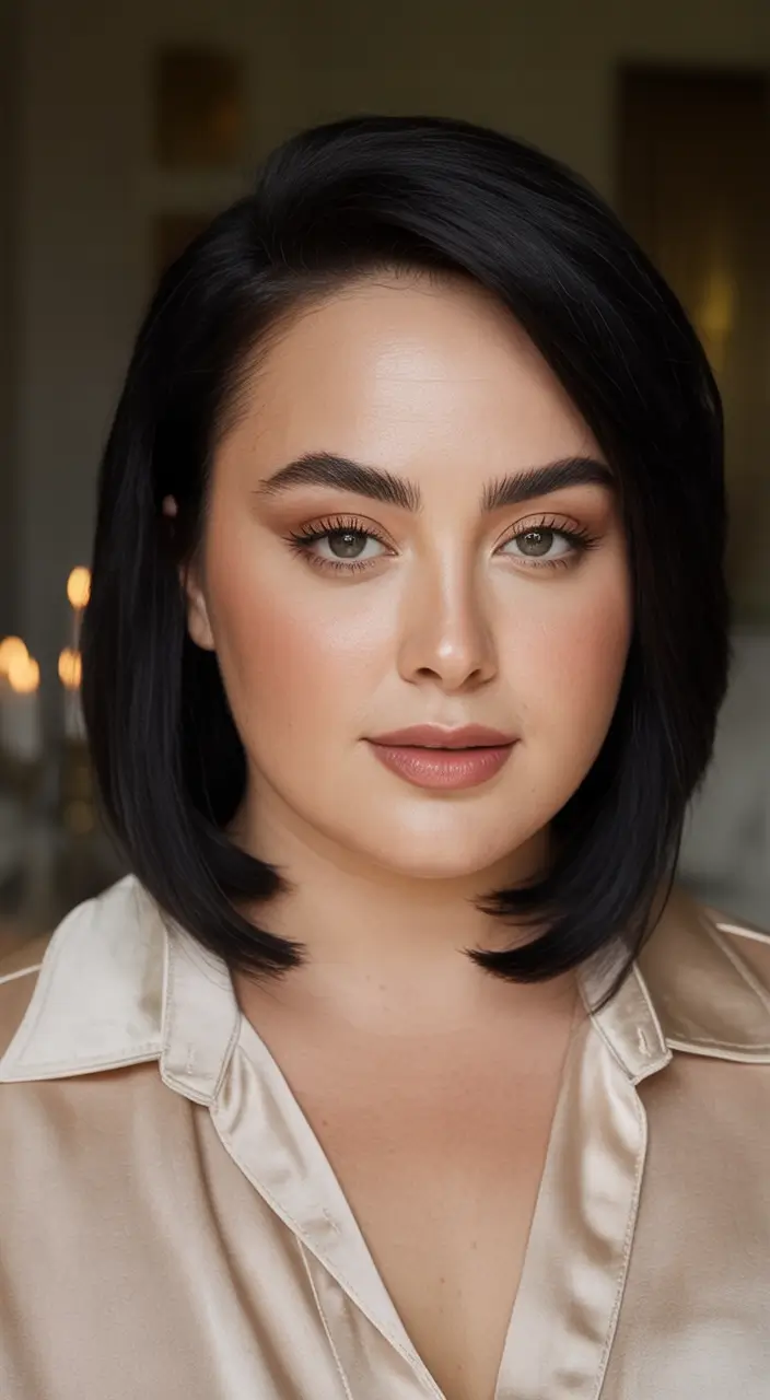 Trendy Fall Haircut Ideas 2025 for Plus Size Women Glossy Bob with a Flipped Finish