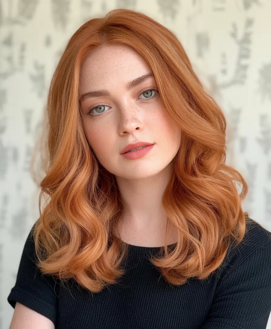 Trendy Fall Haircut Ideas 2025 for Plus Size Women Soft Ginger Lob with Gentle Waves