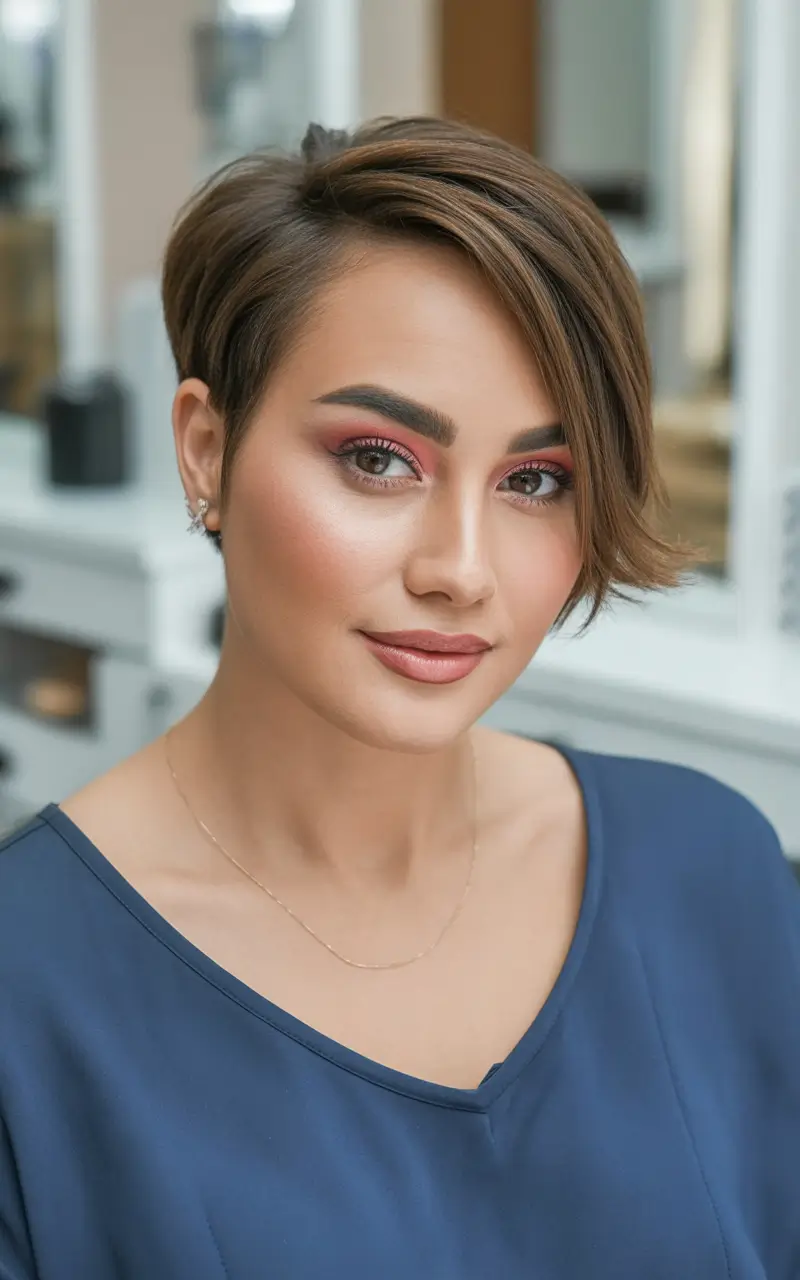 Trendy Fall Haircut Ideas 2025 for Plus Size Women Elegant Tapered Side-Swept Pixie