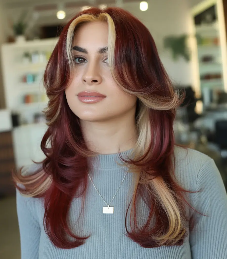 Trendy Fall Haircut Ideas 2025 for Plus Size Women Bold Two-Tone Butterfly Layers