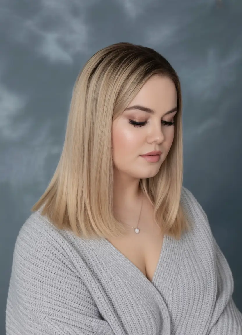 Trendy Fall Haircut Ideas 2025 for Plus Size Women Mid-Length Sleek Lob in Beige Blonde