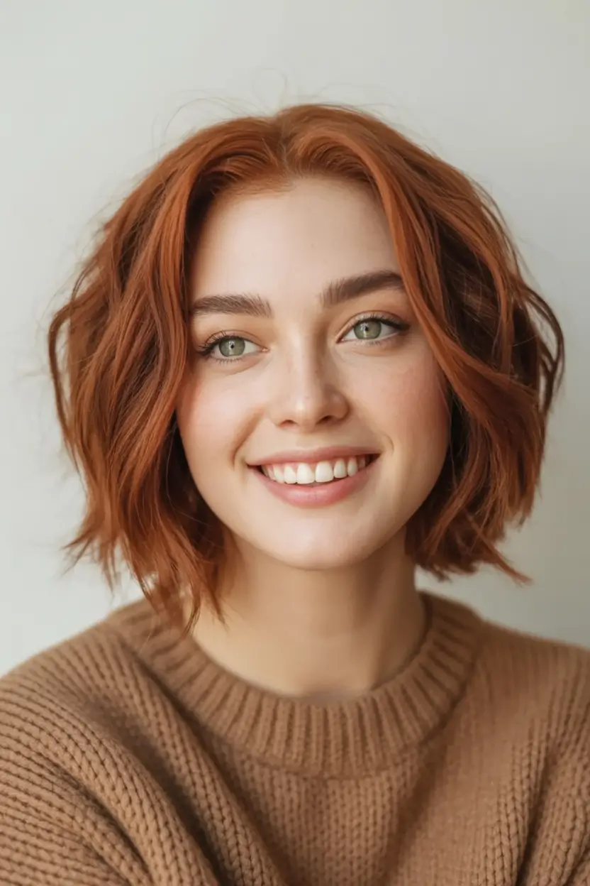Trendy Fall Haircut Ideas 2025 for Plus Size Women Fresh Copper Bob with Loose Waves