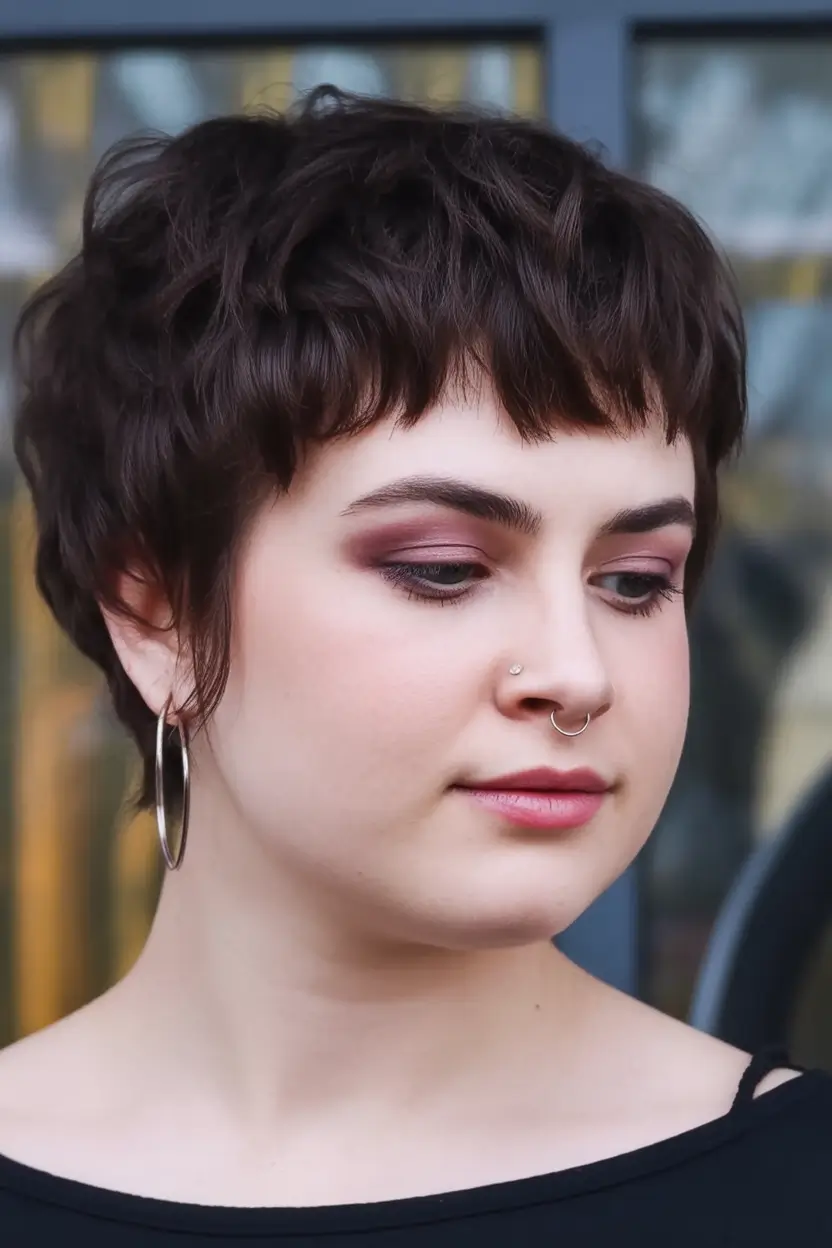 Trendy Fall Haircut Ideas 2025 for Plus Size Women Choppy Pixie Cut with Wavy Fringe