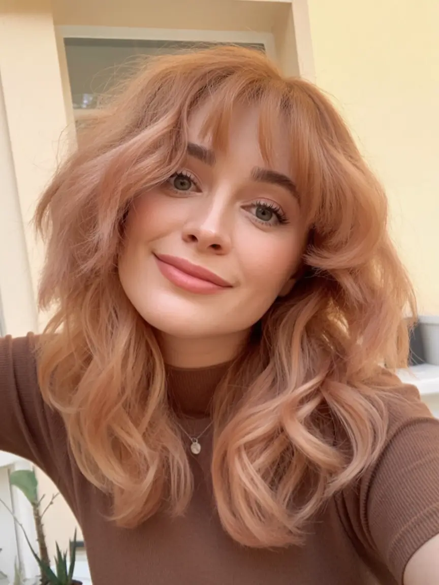 Trendy Fall Haircut Ideas 2025 for Plus Size Women Romantic Peach Mid-Length Layers