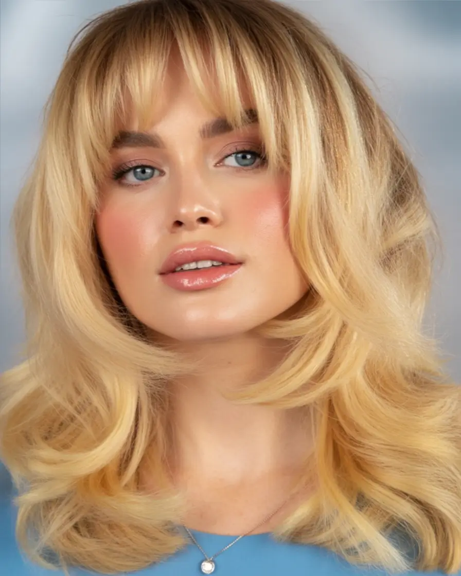 Trendy Fall Haircut Ideas 2025 for Plus Size Women Golden Butterfly Cut with Glossy Bangs