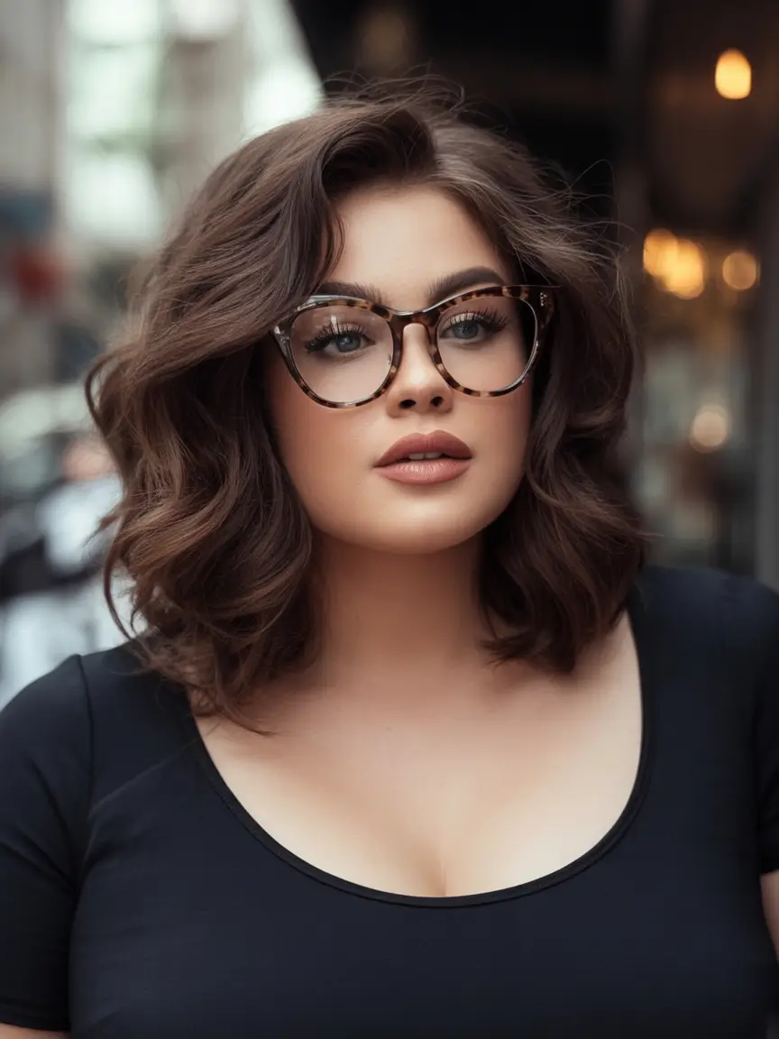 Trendy Fall Haircut Ideas 2025 for Plus Size Women Soft Glam Curls with Shoulder-Length Layers