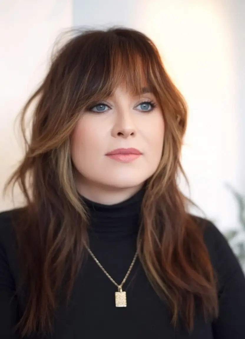 Trendy Fall Haircut Ideas 2025 for Plus Size Women Feathered Butterfly Cut with Fringe