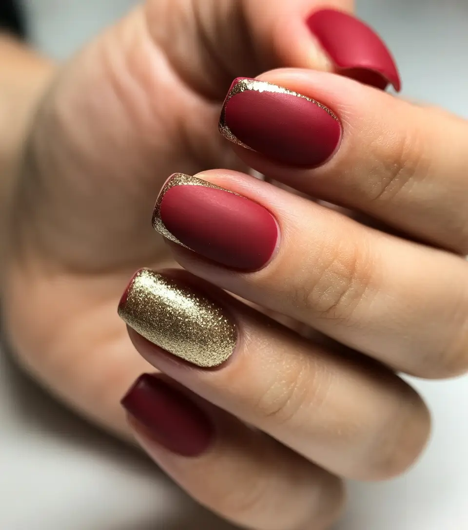 Trendy Fall Matte Nails 2025 Golden Touch Burgundy